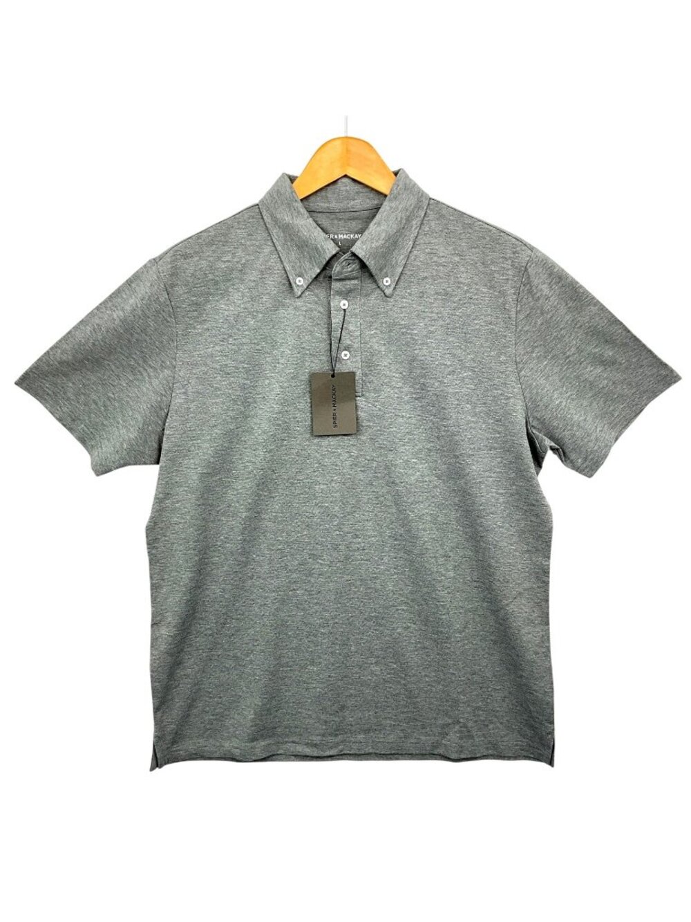NWT Spier & Mackay Polo Shirt Mens Large Gray Short Sleeve Button Down Collar